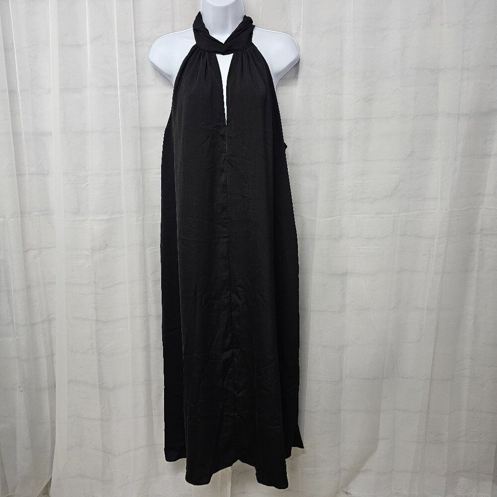 Banana Republic Dress Black Shift Midi Whimsigoth Minimalist Choker L NWT - Picture 2 of 11